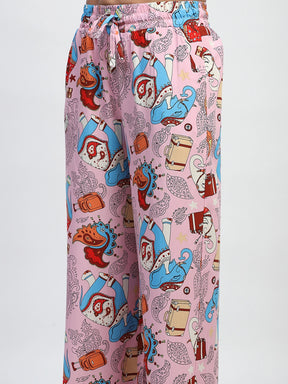 Pink Rayon Graphic Print Nightsuit