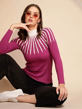 Hot Pink Color Full Sleeve Turtle Neck Pullover