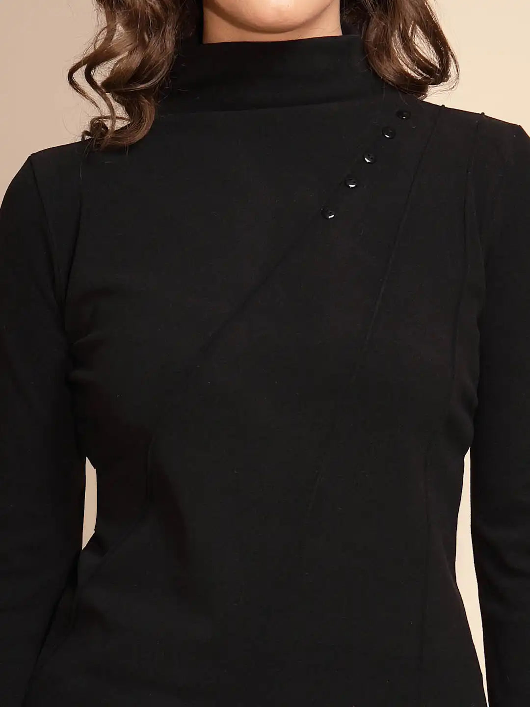 Black Full Sleeve Turtle Neck Knit Top