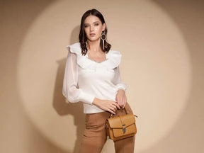 White Full Sleeve Sweetheart Neck Pullover