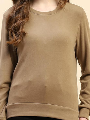 Mud Brown Solid Eco Silk Blend Ultra Soft Sweatshirt