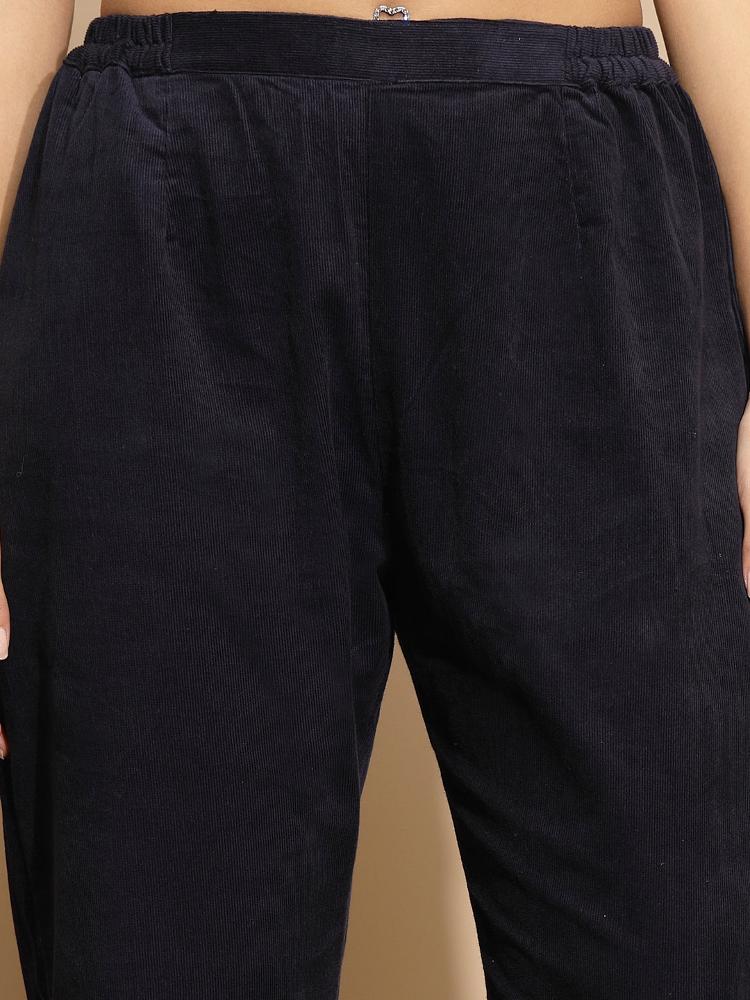 Blue Solid Wool Blend Pant