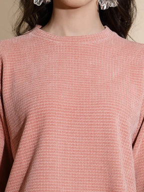 Dusty Pink Solid Full Sleeve Round Neck Hosiery Co-ord Sets