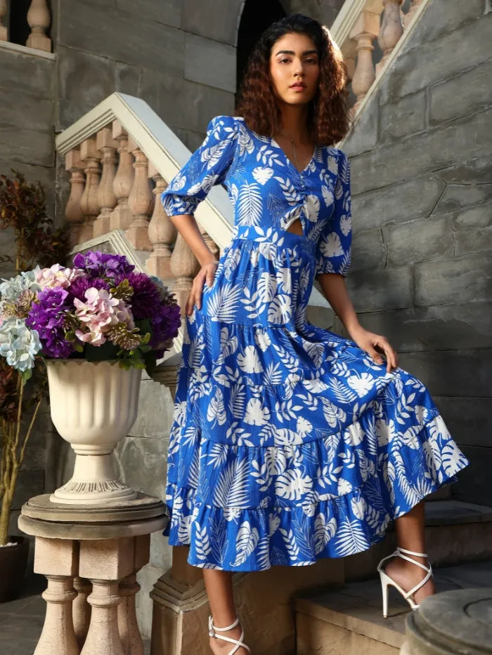 Tropical Print Fit & Flare Dress