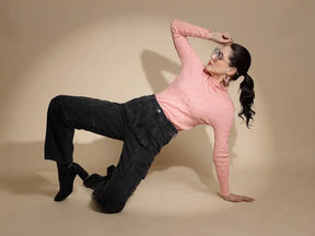 Peach Solid Full Sleeve Turtle Neck Knitted Skeevi