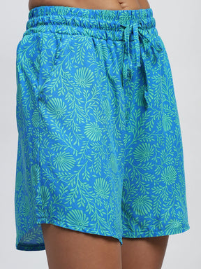 Blue Rayon Floral Print Nightsuit