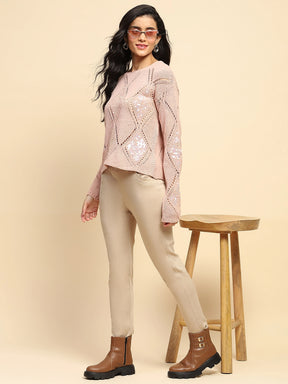 Dusty Pink Acrylic Relaxed Fit Pullover