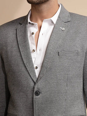 Black Solid Full Sleeve Collared Neck Tweed Coat