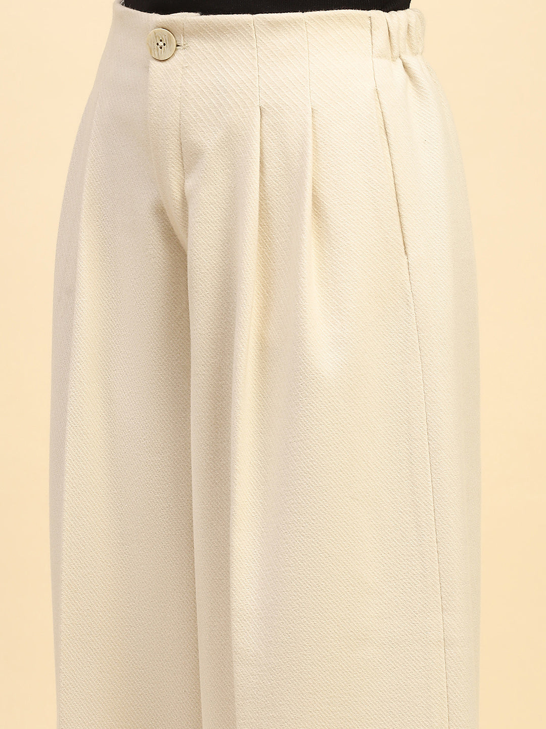 Cream Viscose Coat With Trouser Winter Set - Global Republic