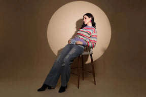 Multicolor Striped Full Sleeve Round Neck Knitted Pullover