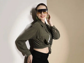 Olive Solid Full Sleeve Collared Neck Cotton Shirt