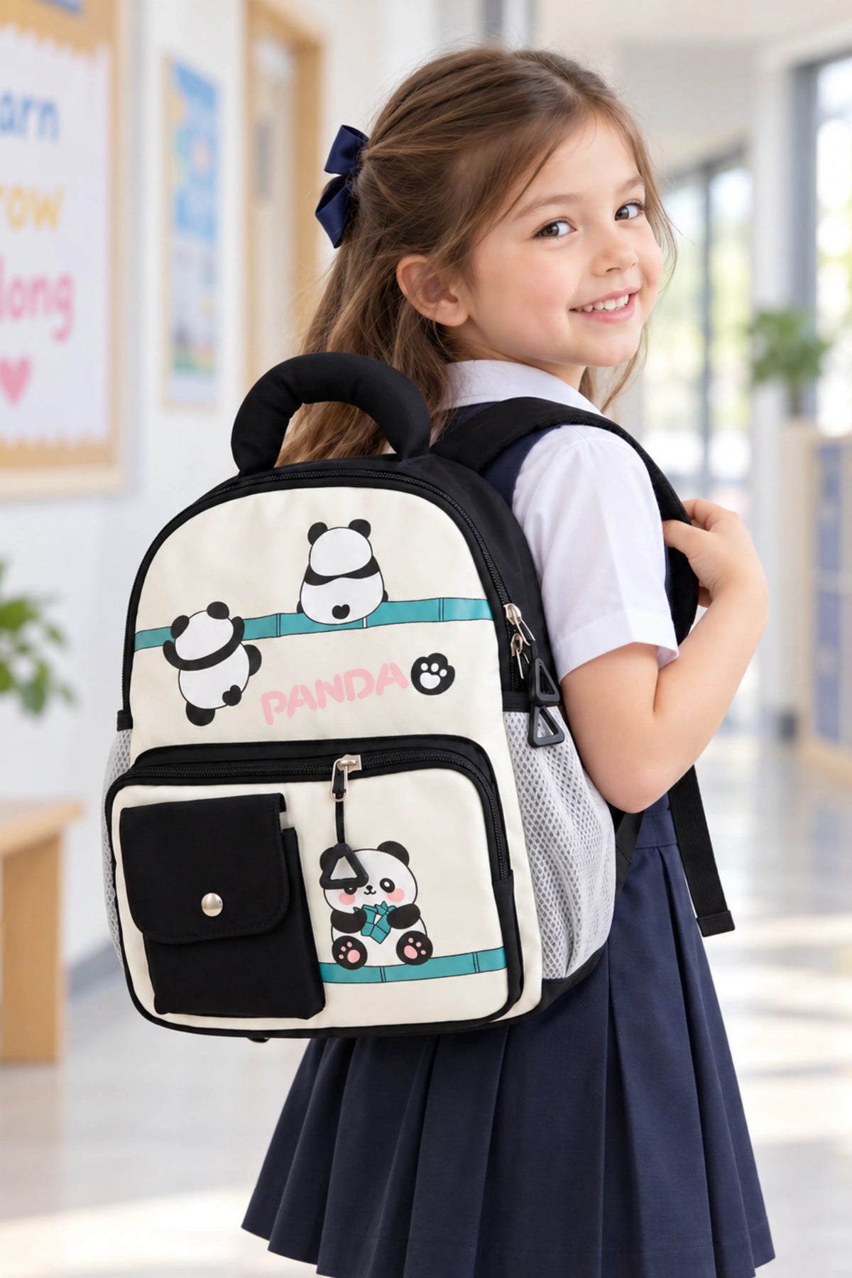 Kids Black Panda School Bag