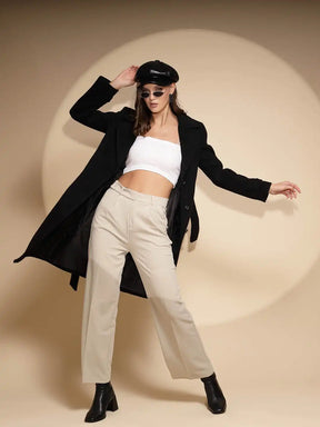 Women's Solid Collared Neck Black Blazer