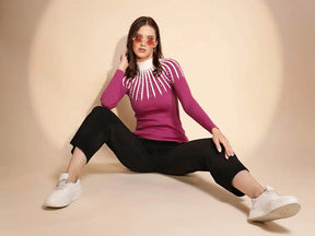 Hot Pink Color Full Sleeve Turtle Neck Pullover