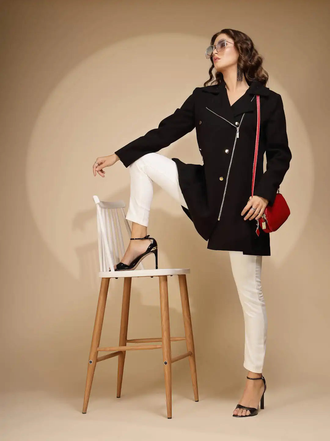 Women's Solid Collared Neck Black Blazer - Global Republic
