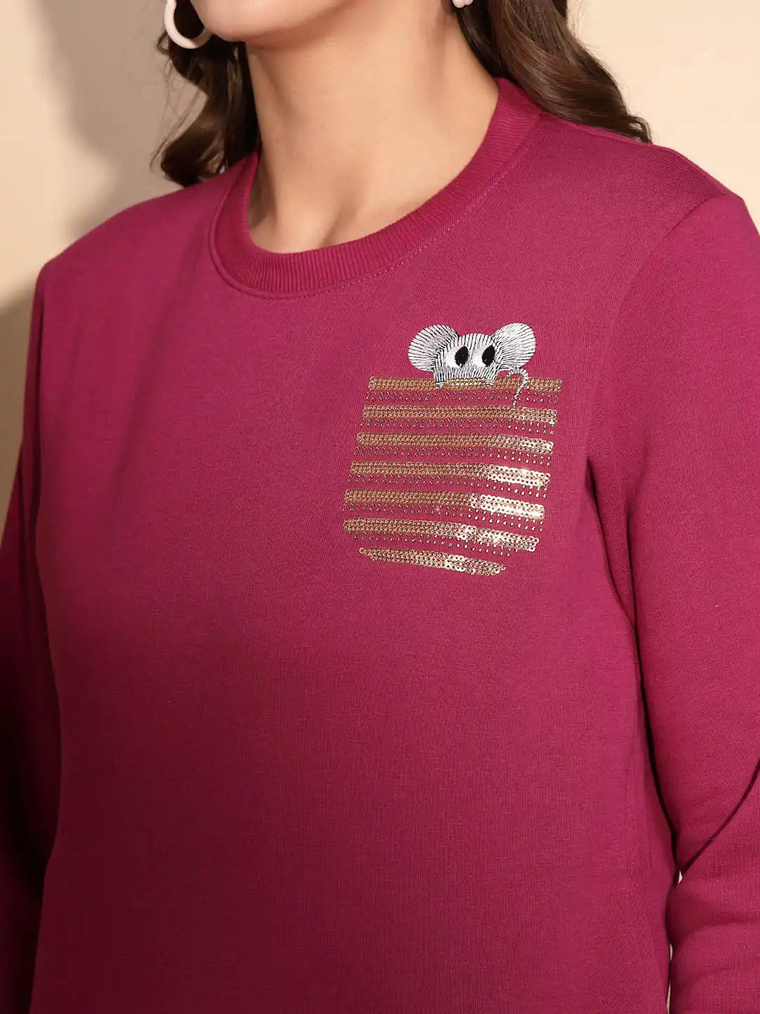 Purple Round Neck Hosiery Sweat Shirt