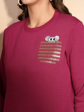 Purple Round Neck Hosiery Sweat Shirt