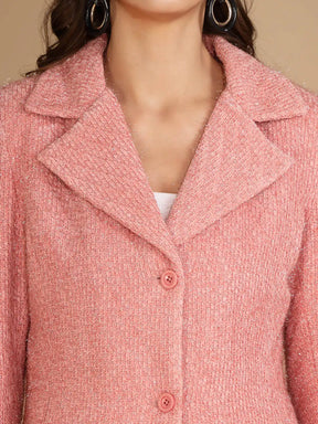 Women's Solid Collared Neck Pink Blazer