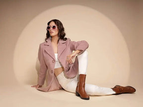 Women's Solid Collared Neck Pink Blazer