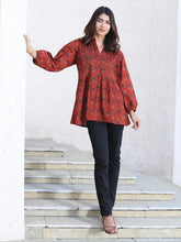 Rust  Floral Print Cotton Regular Fit Tunic