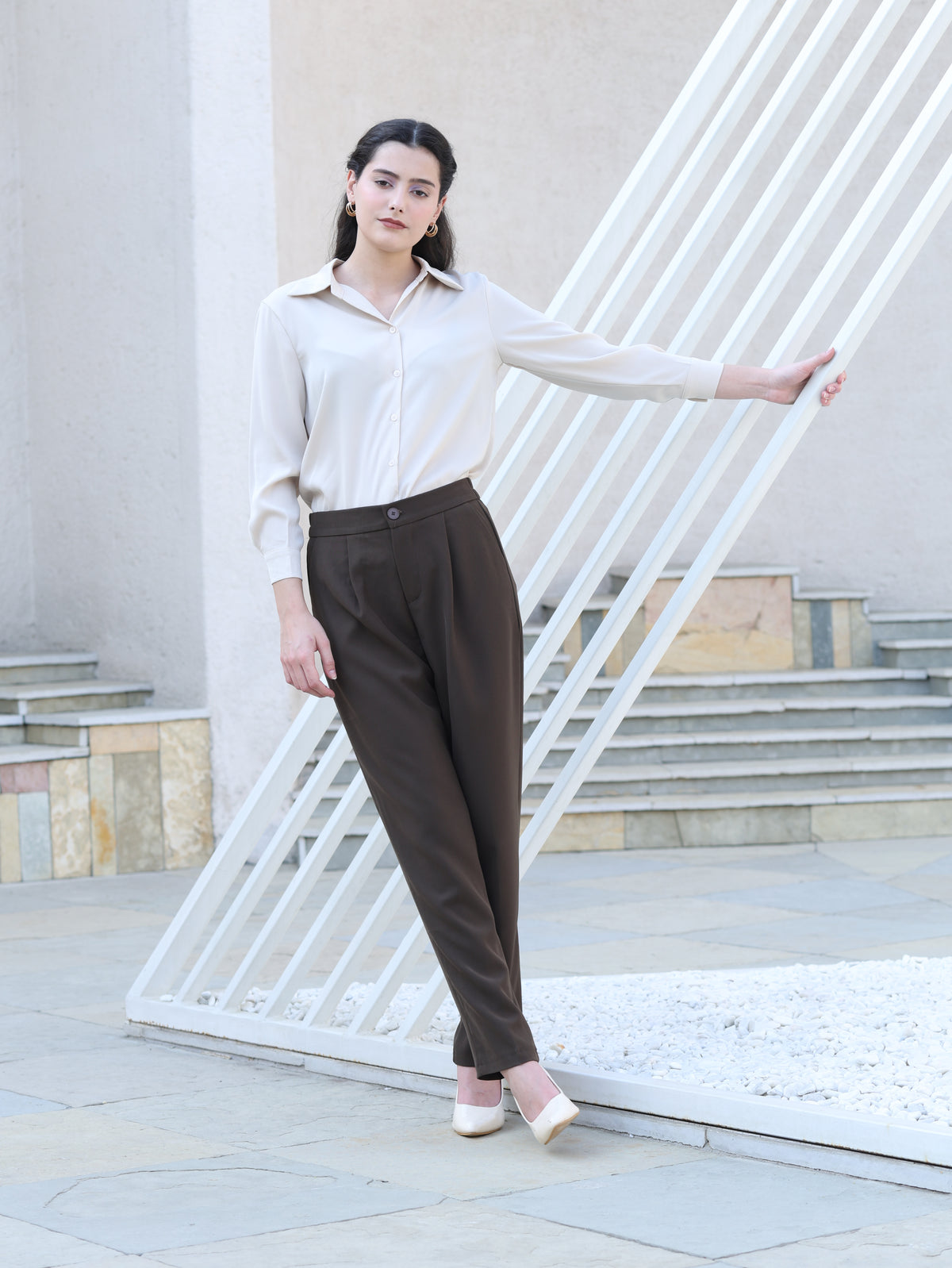 Champagne Solid Satin Relaxed Fit Shirt
