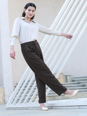 Sand Solid Satin Relaxed Fit Shirt