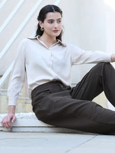 Sand Solid Satin Relaxed Fit Shirt