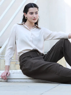 Sand Solid Satin Relaxed Fit Shirt