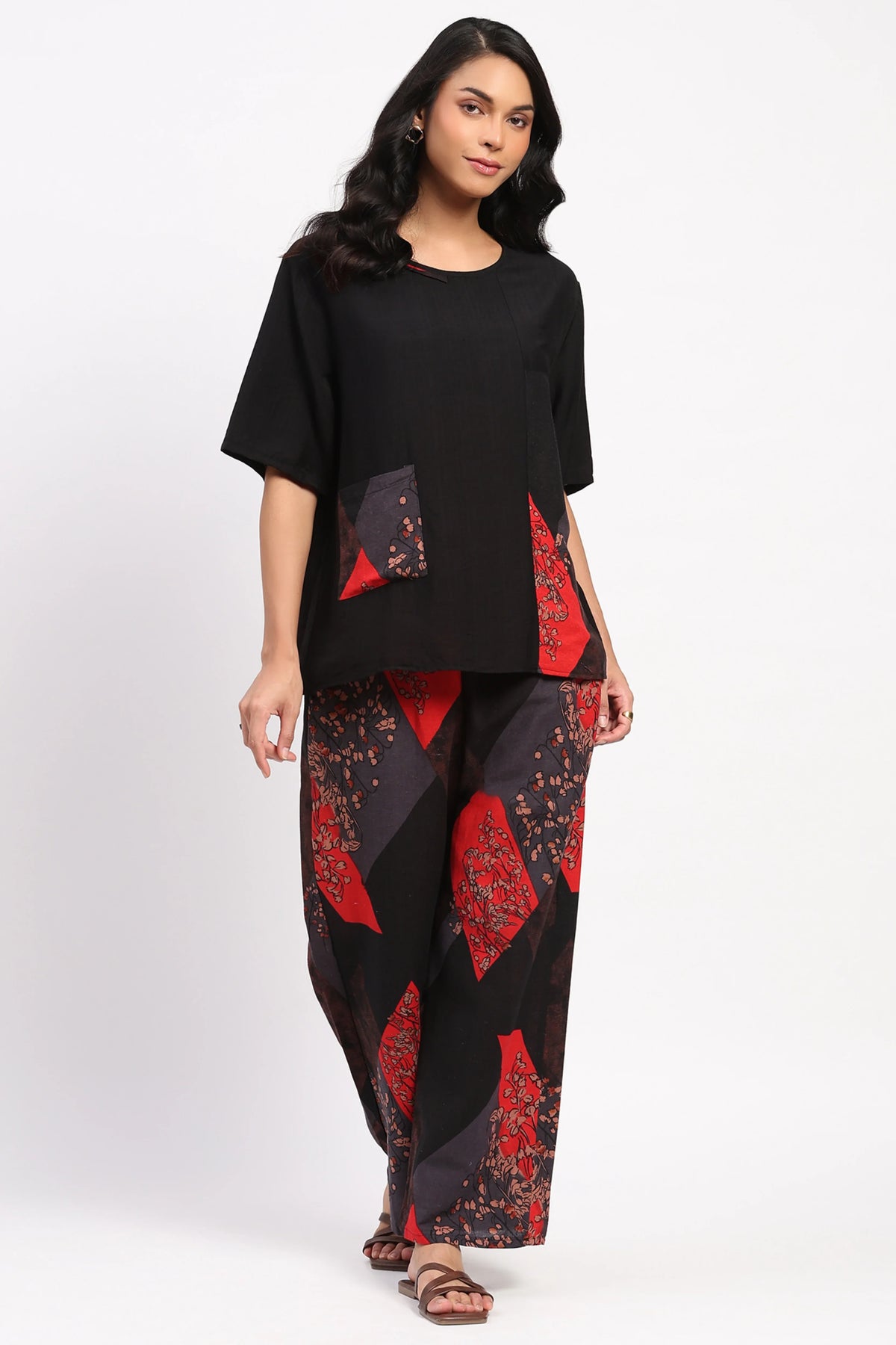 Black Abstract Print Co-ord Set-Global Republic
