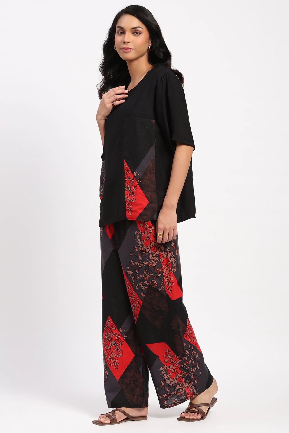 Black Abstract Print Co-ord Set-Global Republic