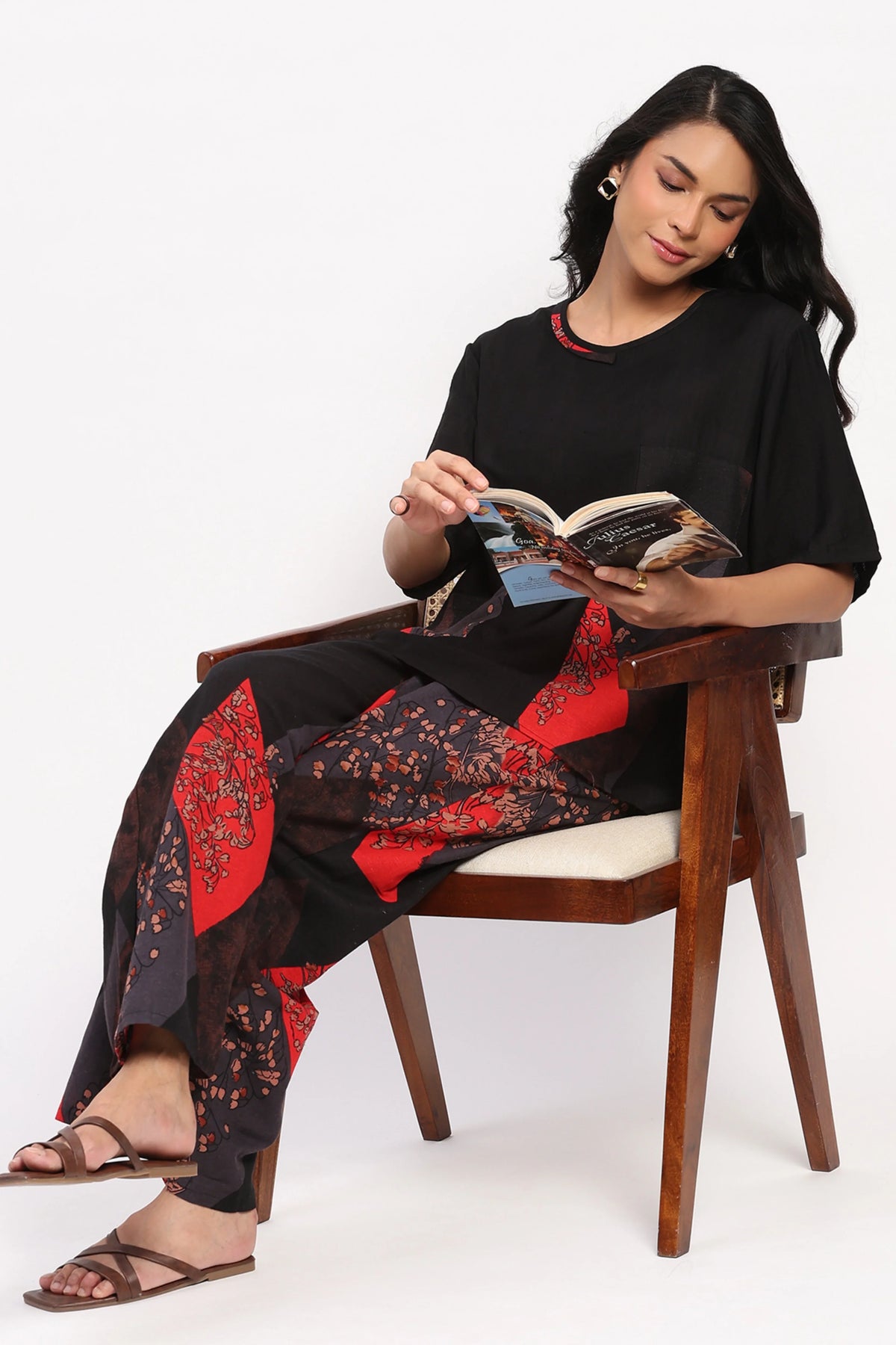 Black Abstract Print Co-ord Set-Global Republic