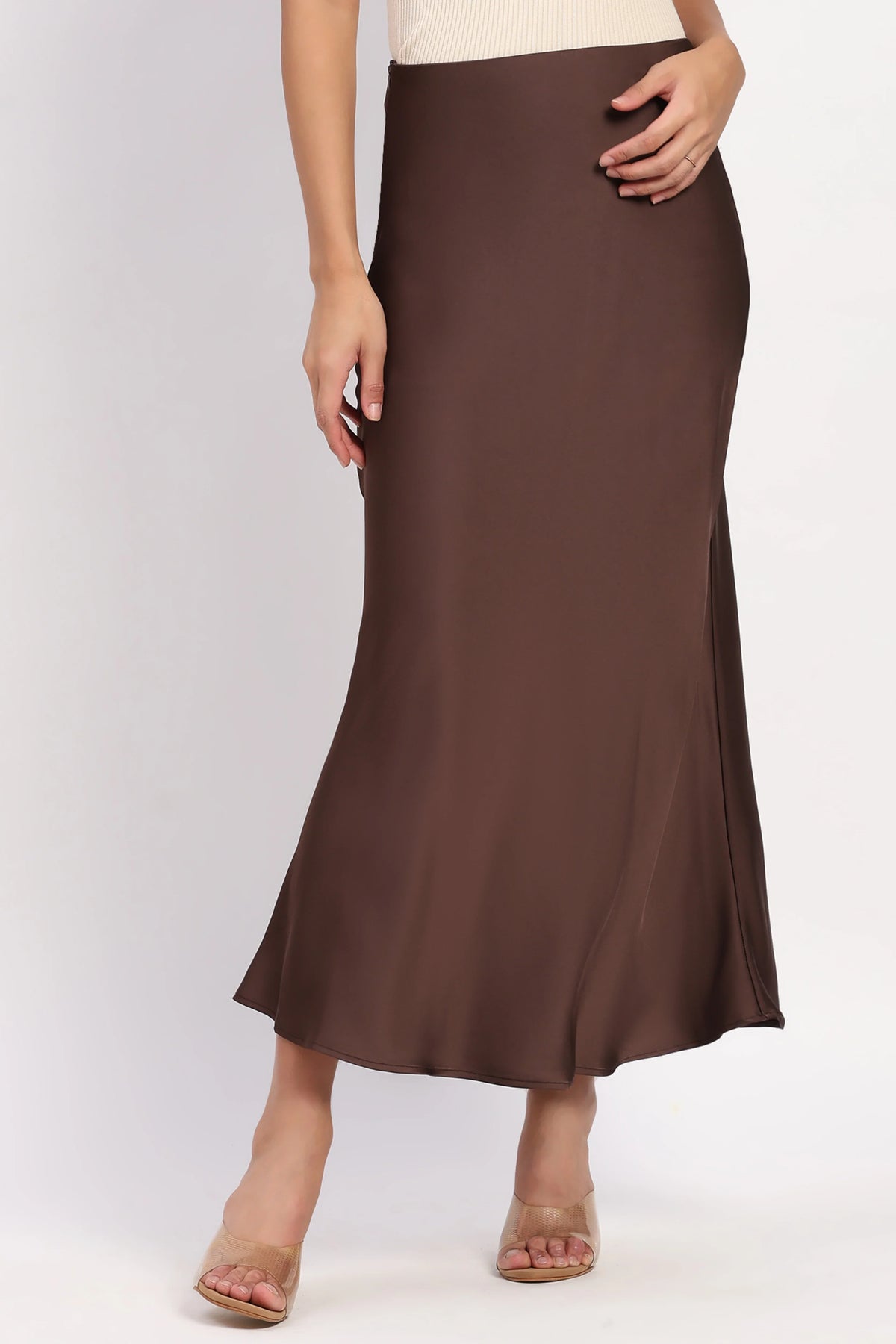 Coffee Brown Satin Skirt-Global Republic