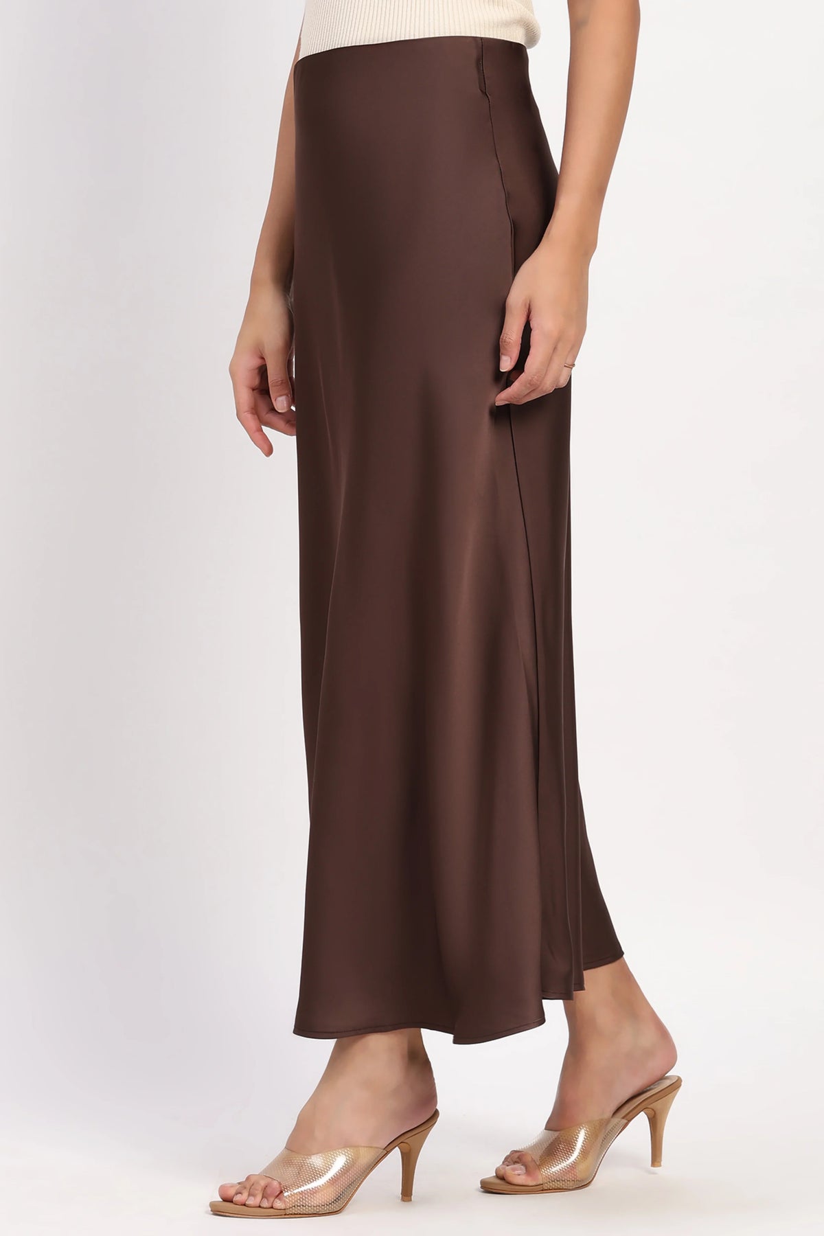Coffee Brown Satin Skirt-Global Republic