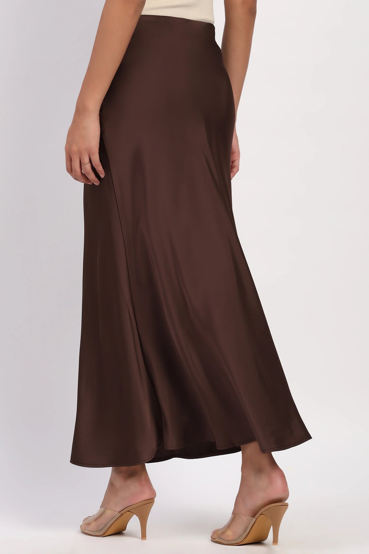 Coffee Brown Satin Skirt-Global Republic