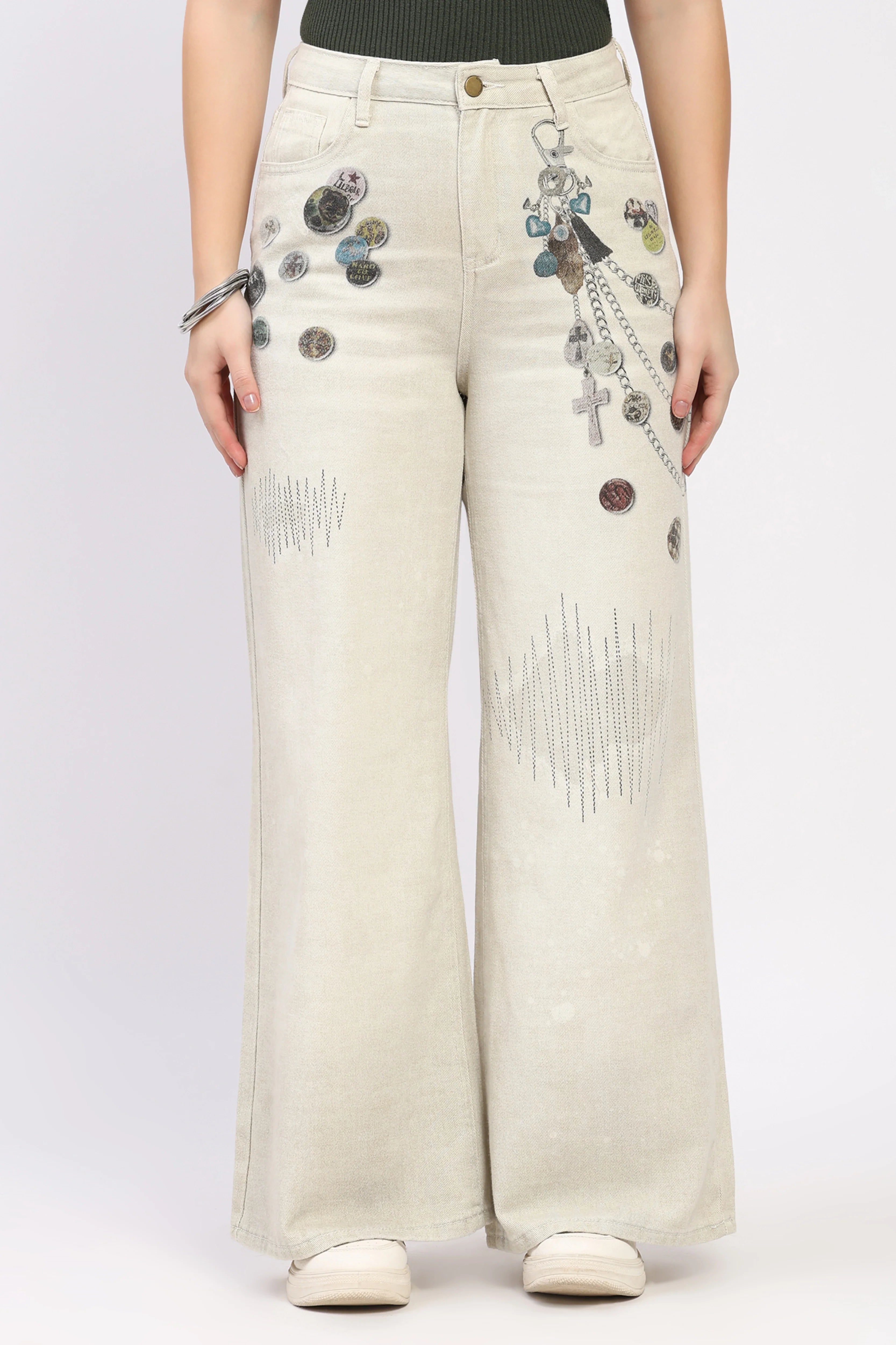 Printed Wide-Leg Jeans-Global Republic