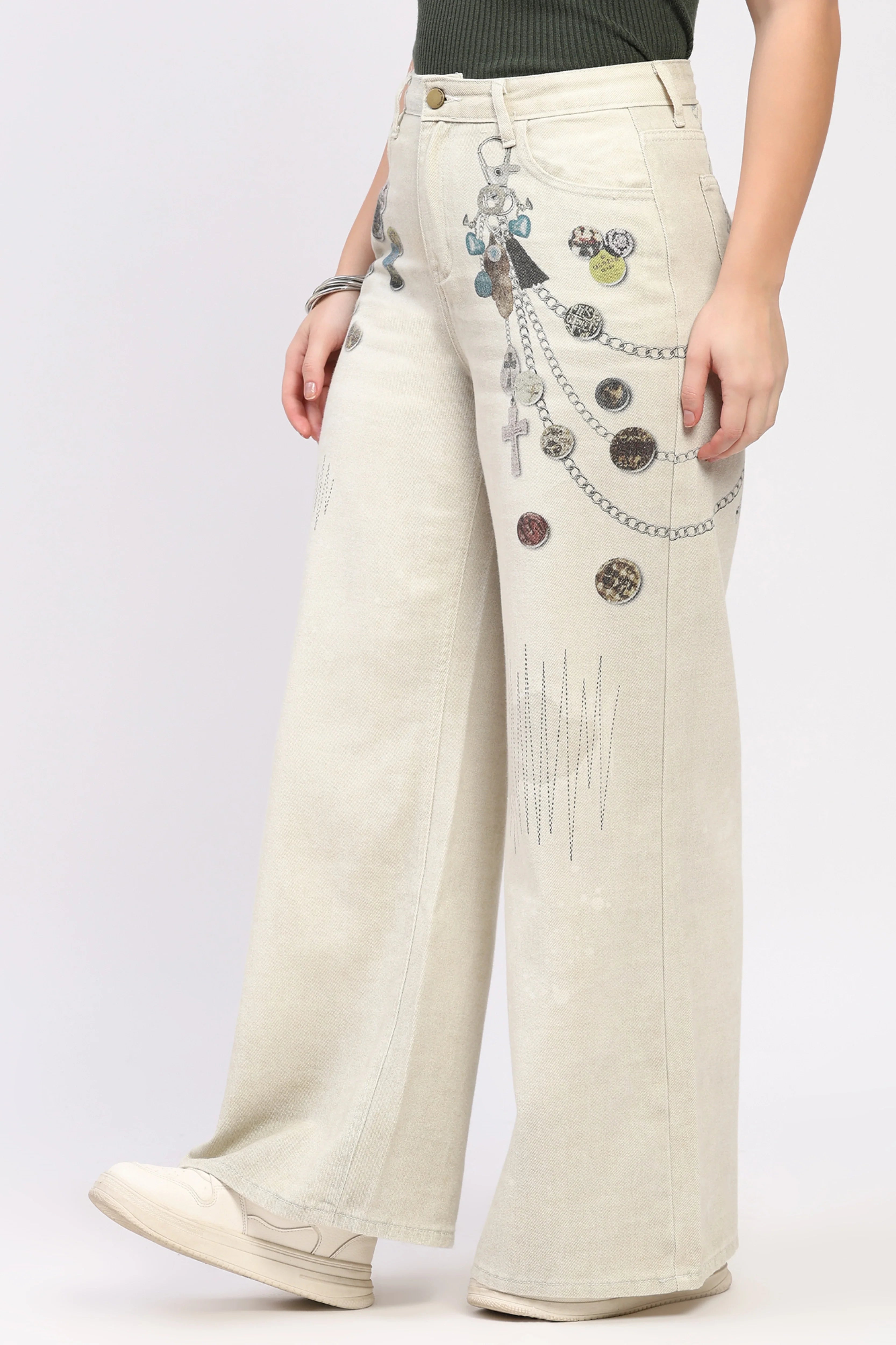 Printed Wide-Leg Jeans-Global Republic