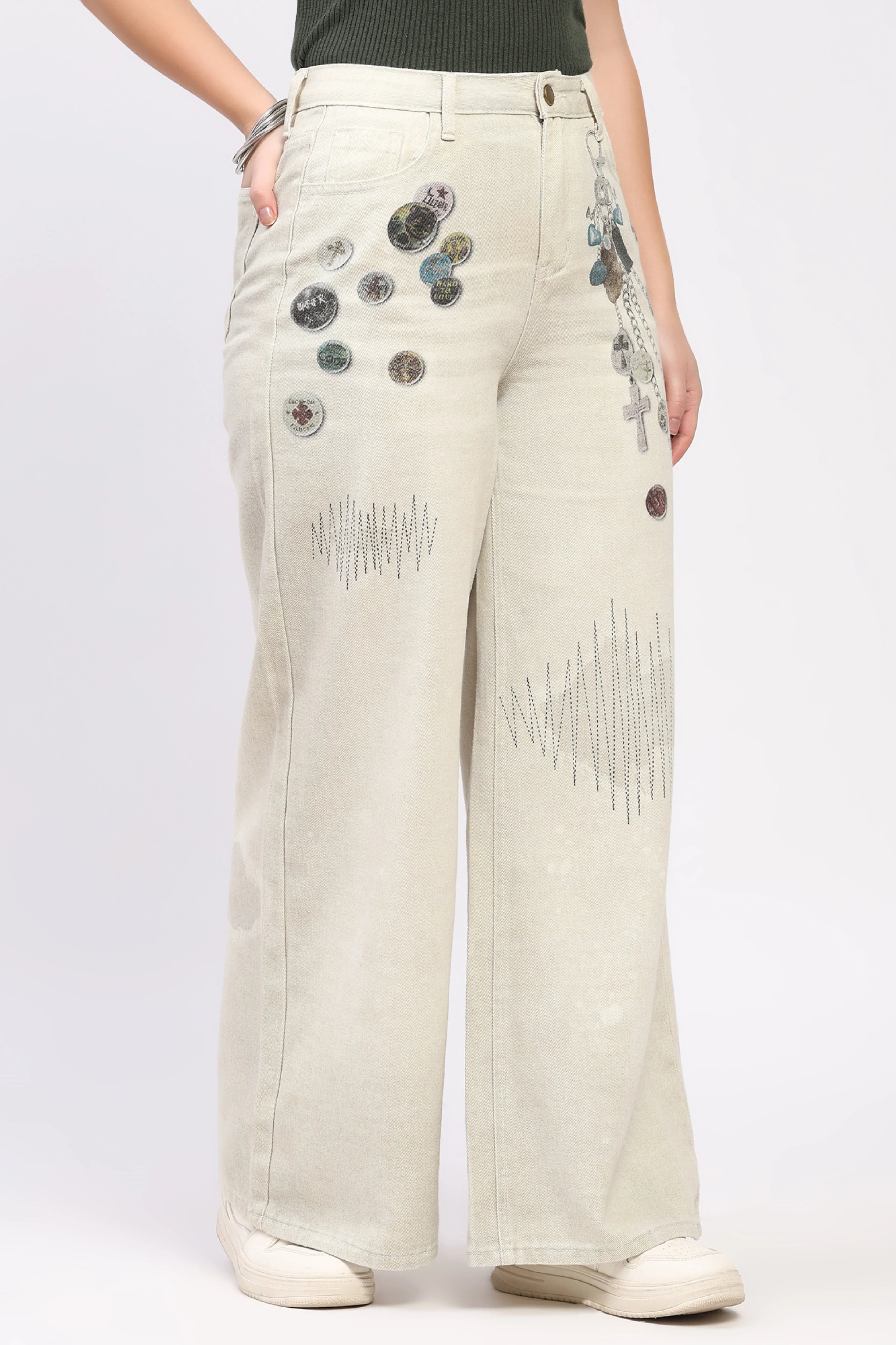 Printed Wide-Leg Jeans-Global Republic