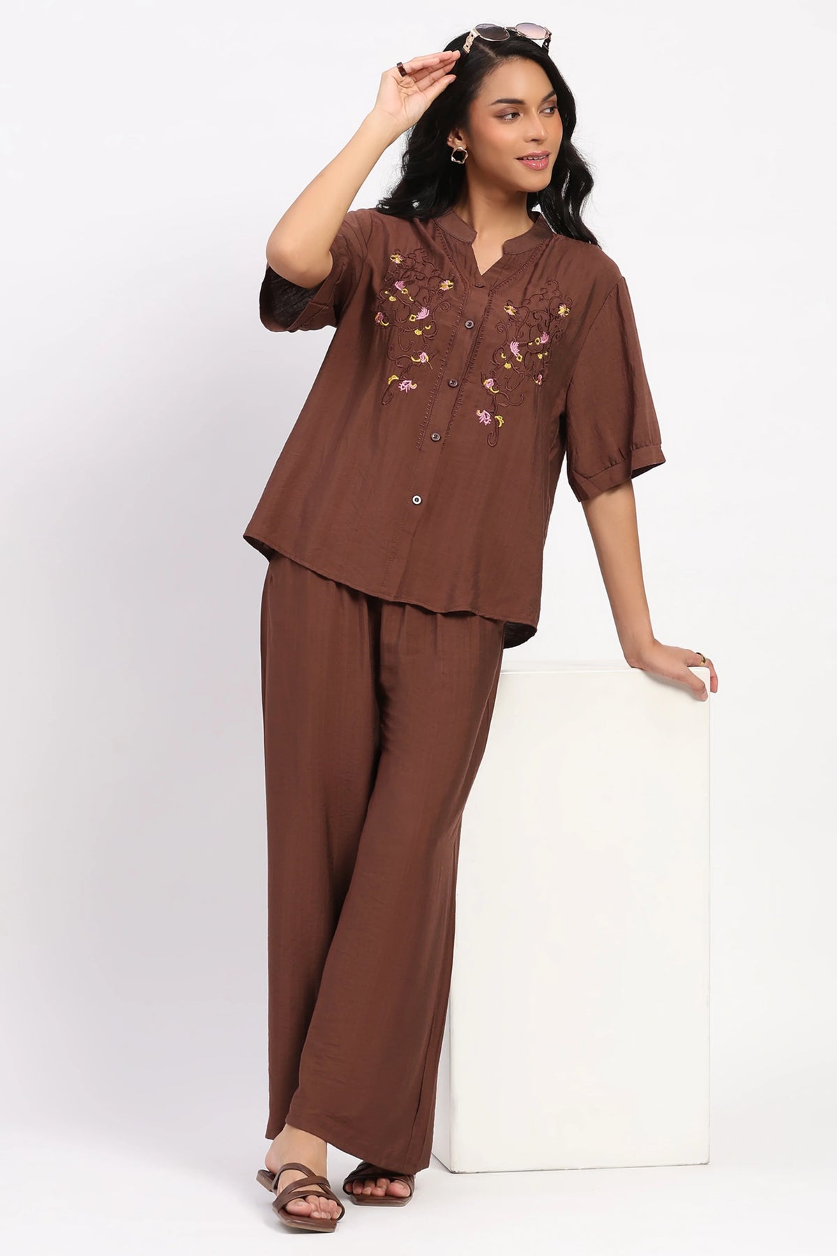 Coffee Brown Floral Set-Global Republic
