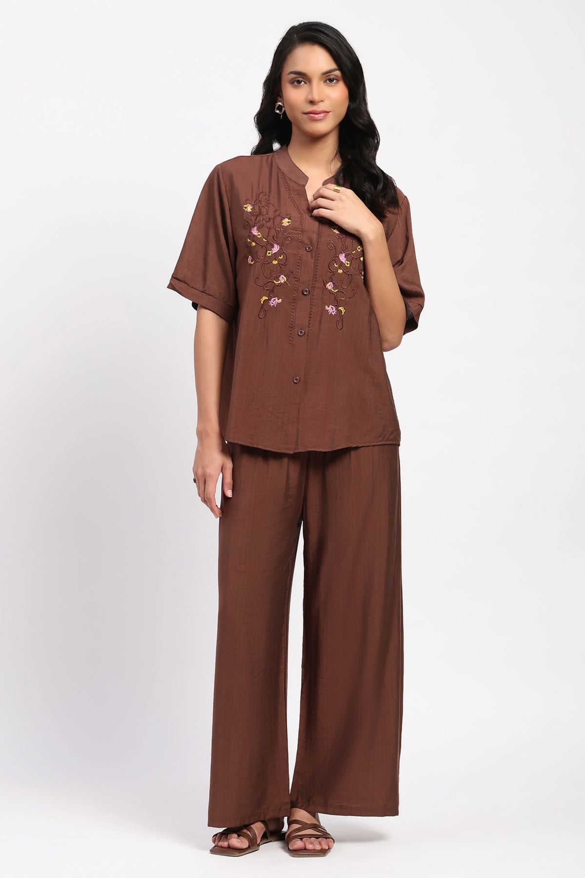 Coffee Brown Floral Set-Global Republic