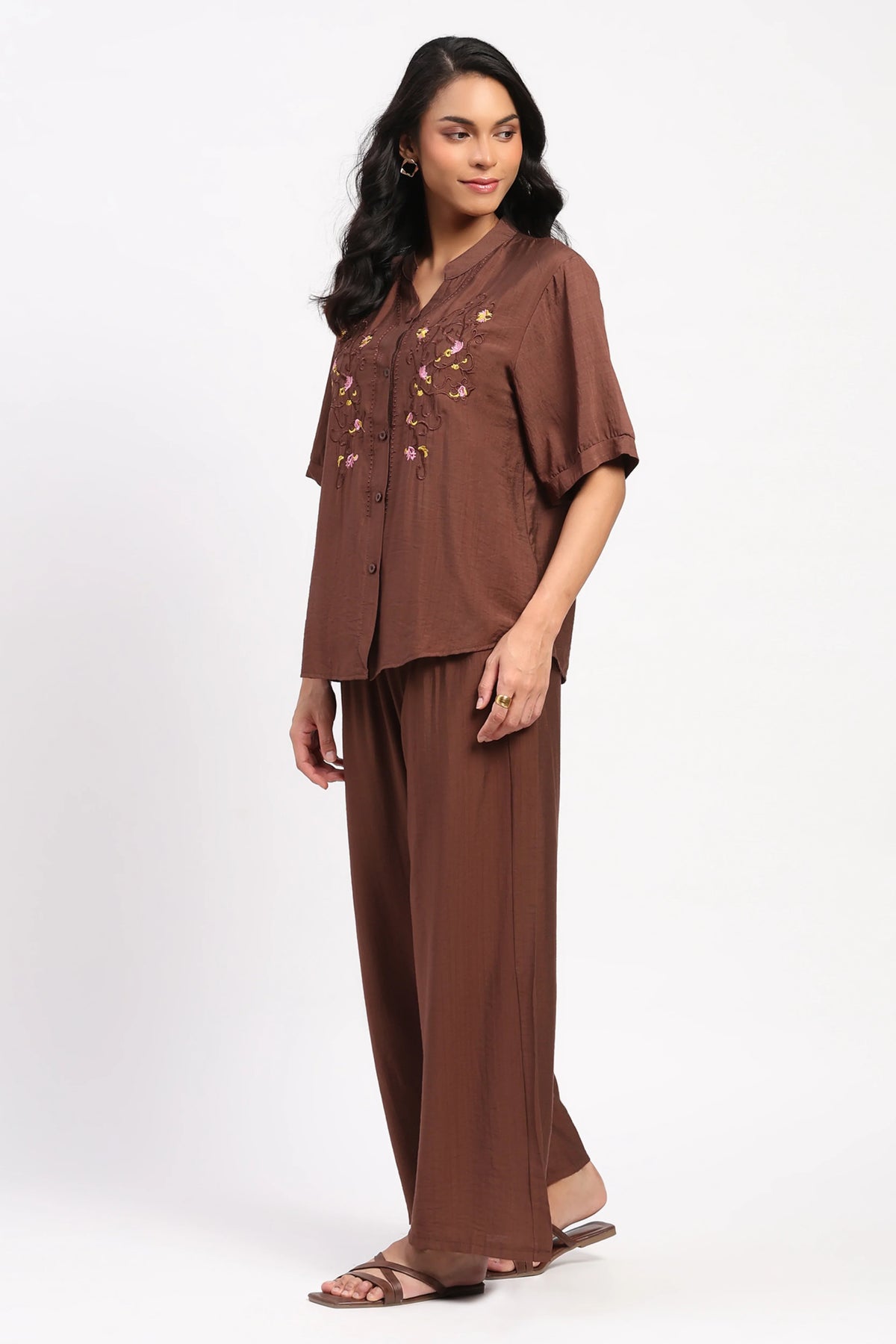 Coffee Brown Floral Set-Global Republic