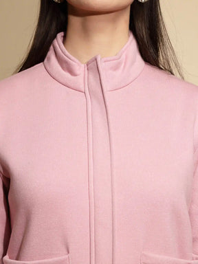 Pink Solid Full Sleeve Turtle Neck Acrylic Sweatshirt