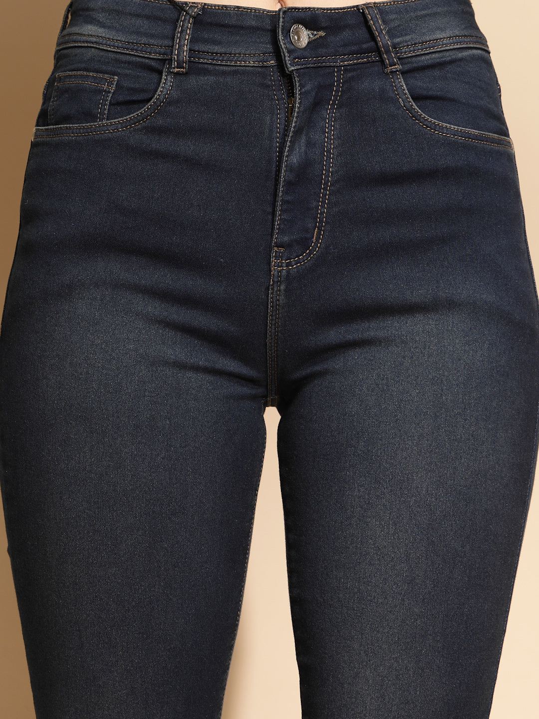 Women Tint Blue Solid Cotton Blend Mid Rise Skinny fit Jeans