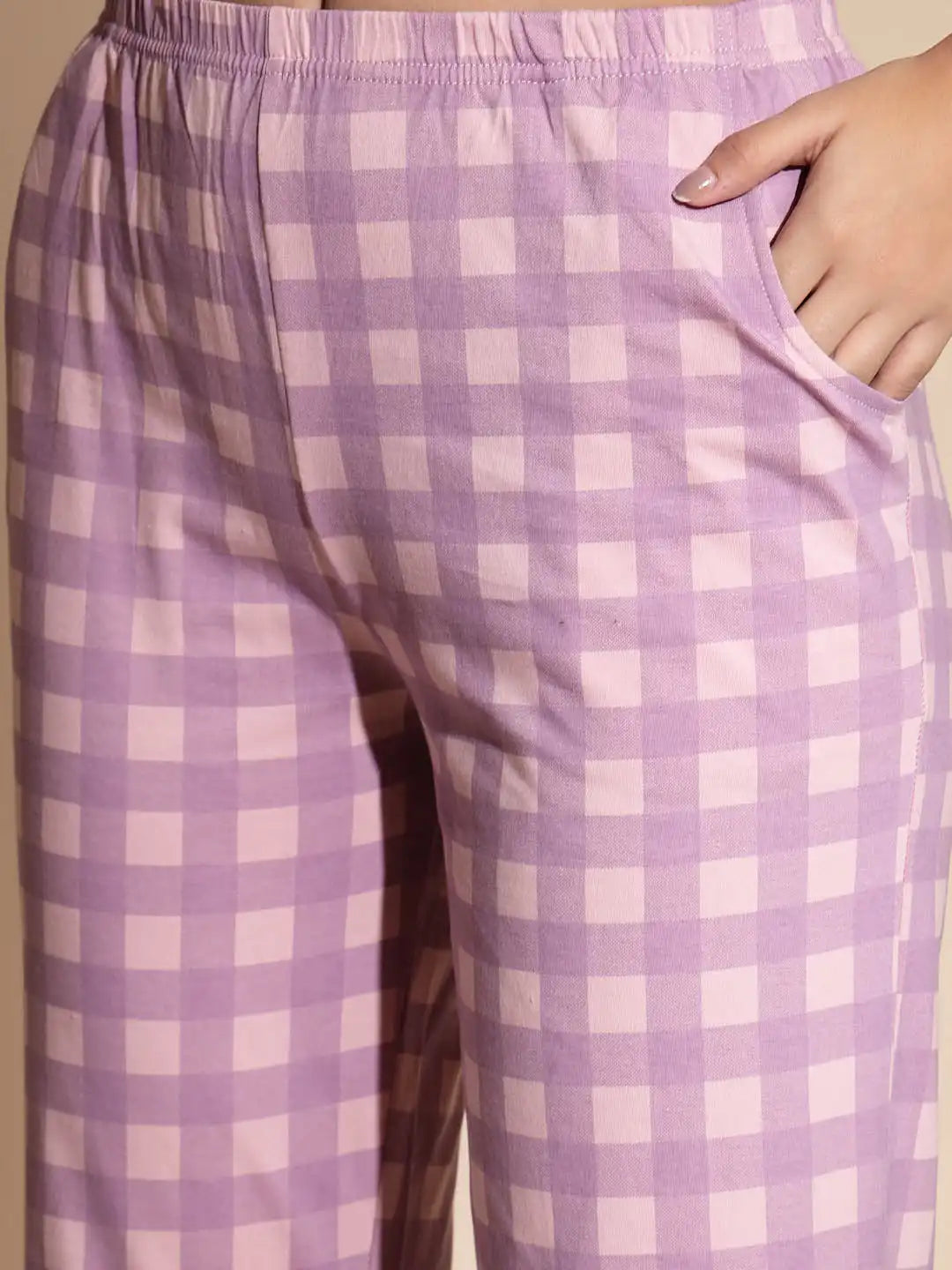 Purple Hosiery Solid Top & Pyjama Night Suit Set - Global Republic