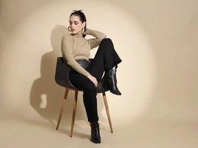 Brown Solid Full Sleeve Turtle Neck Knitted Skeevi