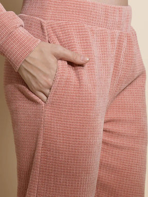 Dusty Pink Solid Full Sleeve Round Neck Hosiery Co-ord Sets