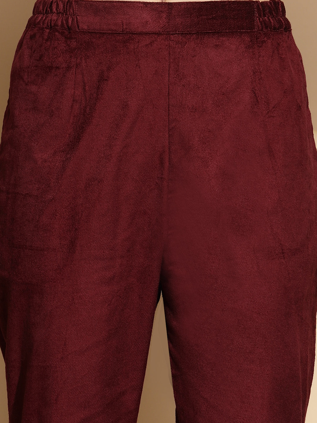 Wine Solid Woolen Blend High Rise Regular fit Pants For Women