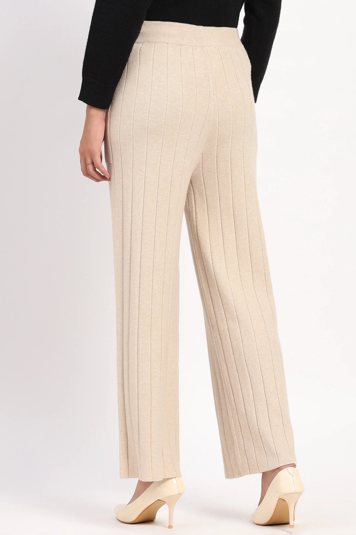 Cream Self Striped Winter Lower-Global Republic