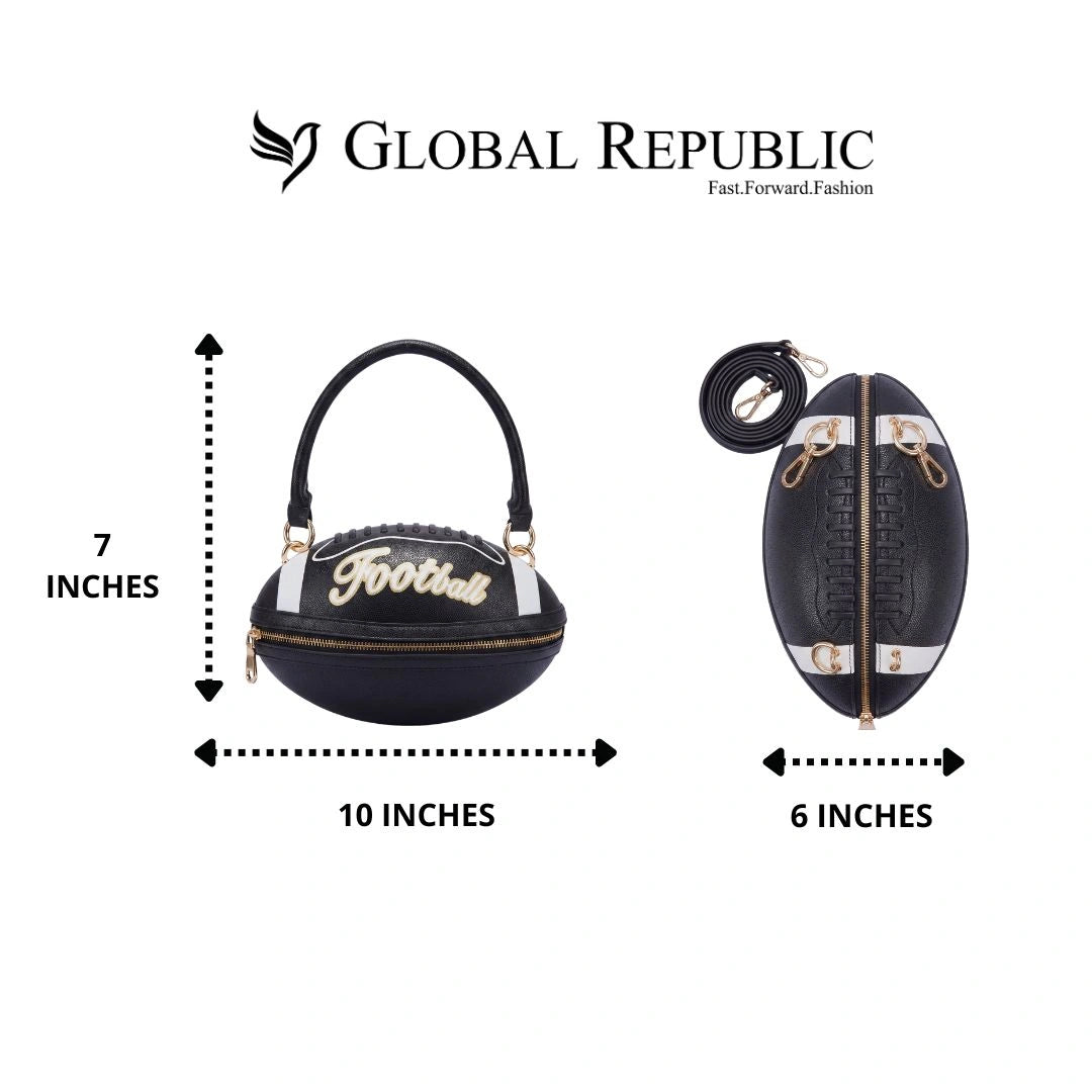 Football Shaped Handbag With Zip & Handle