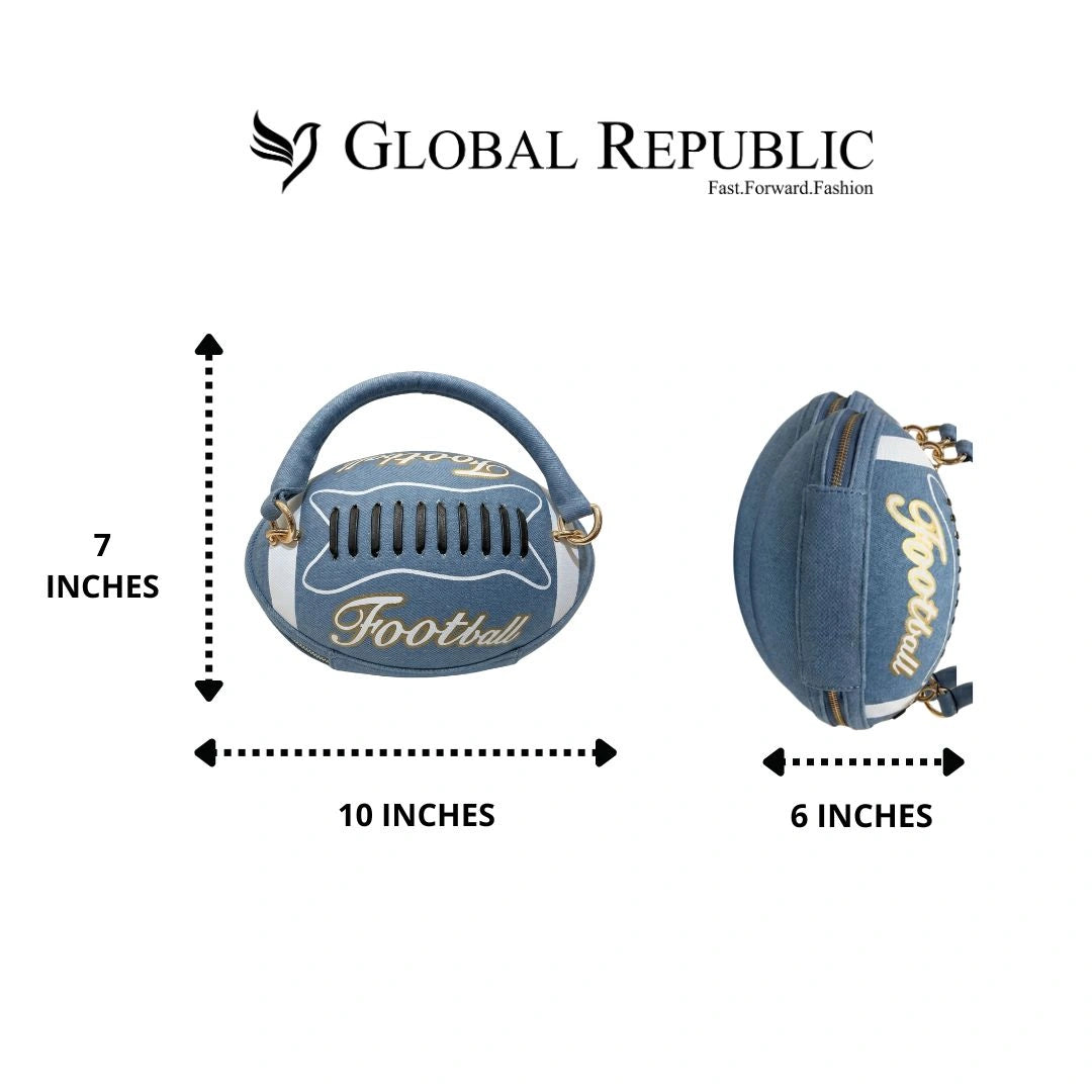 Football Shaped Handbag With Zip & Handle