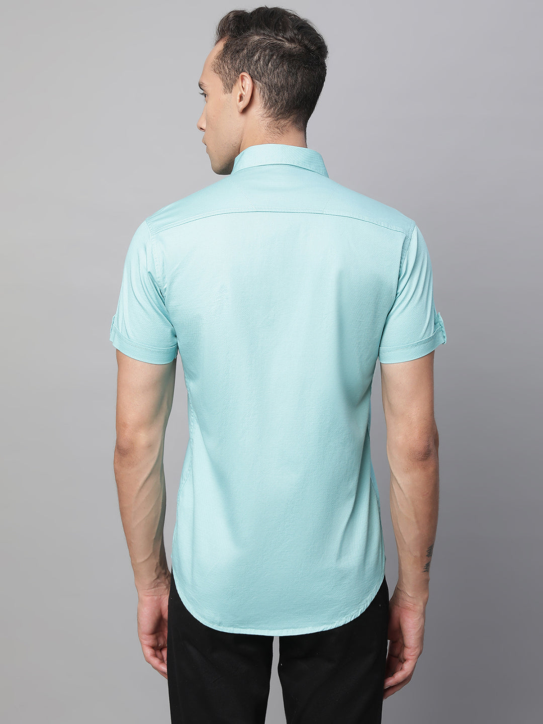 Mens Aqua Collar Neck Solid Shirt - Global Republic